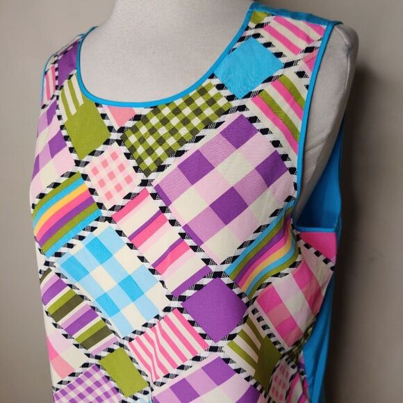 Koos of Course Silk Tank Top Colorful Plaid Stripe Rainbow Mixed - Picture 5 of 7